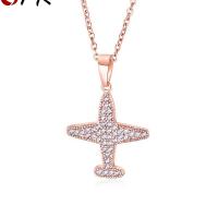 Cubic Zircon Micro Pave Brass Necklace, Airplane, plated, for woman Approx 16 Inch 