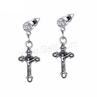 Stainless Steel Drop Earring, with Zinc Alloy, Cross, plated, for man 
