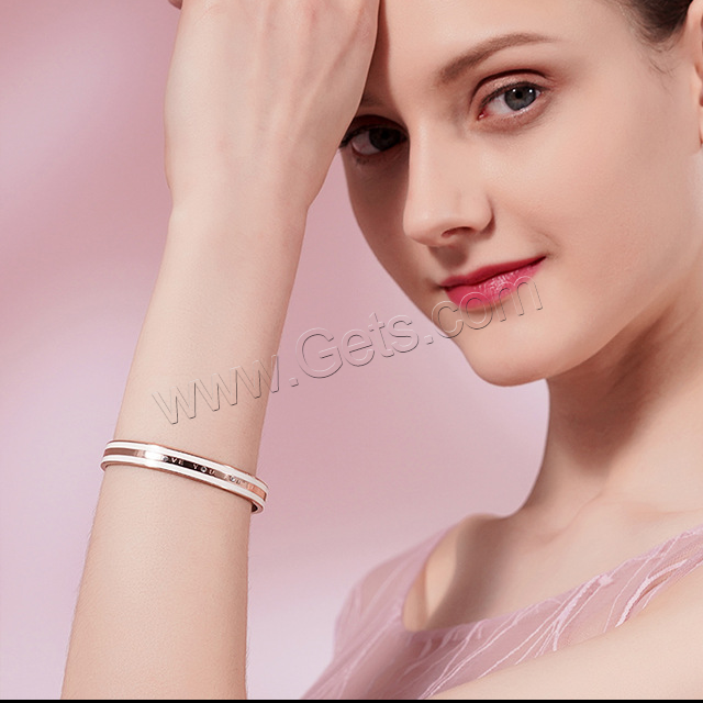pulsera brazalete de acero inoxidable, con Swarovski, chapado en color rosa dorada, longitud diferente para la opción & para mujer, Vendido por UD