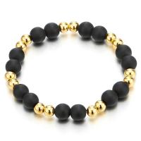 Gemstone Bracelets, with Zinc Alloy, Round, gold color plated & Unisex, 4mm, 8mm Approx 6.9 Inch 