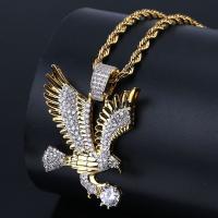 Brass Sweater Necklace, eagle, gold color plated, micro pave cubic zirconia & for man, nickel, lead & cadmium free Approx 23.6 Inch 