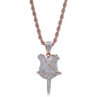 Brass Sweater Chain Necklace, Rose, plated, micro pave cubic zirconia & for woman nickel, lead & cadmium free Approx 24 