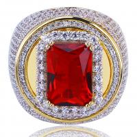 Cubic Zirconia Micro Pave Brass Finger Ring, with Ruby, gold color plated & micro pave cubic zirconia & for man, red, nickel, lead & cadmium free 