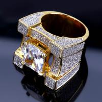 Цирконий Micro Pave Латунь палец кольцо, плакирован золотом, разный размер для выбора & инкрустированное микро кубического циркония & Мужский, не содержит никель, свинец продается PC