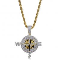 Brass Sweater Necklace, Compass, plated, micro pave cubic zirconia & for man nickel, lead & cadmium free Approx 24 Inch 