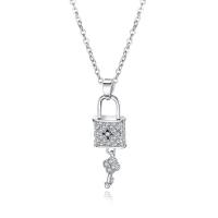 Cubic Zircon Micro Pave Brass Necklace, Lock and Key, plated, micro pave cubic zirconia & for woman Approx 15 Inch 