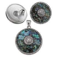 Cubic Zirconia Micro Pave Brass Jewelry Sets, Stud Earring & pendant, with Abalone Shell, silver color plated, mosaic & micro pave cubic zirconia 19mm Approx 3.5mm 
