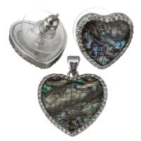 Cubic Zirconia Micro Pave Brass Jewelry Sets, Stud Earring & pendant, with Abalone Shell, Heart, silver color plated, mosaic & micro pave cubic zirconia  Approx 3.5mm 