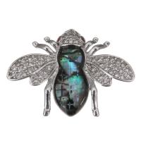 Cubic Zirconia Micro Pave Brass Pendant, with Abalone Shell, Insect, silver color plated, mosaic & micro pave cubic zirconia Approx 2mm 