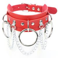 Collar Necklace, PU Leather, with aluminum chain, with rivet stud & punk style & adjustable & for woman 420*44mm 
