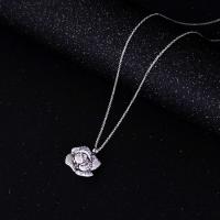 Rhinestone Brass Necklace, Flower, plated, for woman & with rhinestone nickel, lead & cadmium free, 470mm,25*25mm 