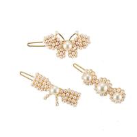 Hair Clip, Zinc Alloy, with ABS Plastic Pearl, gold color plated & for woman, 42mm 
