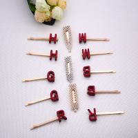 Hair Slide, Zinc Alloy, with ABS Plastic Pearl, gold color plated & for woman & with rhinestone 