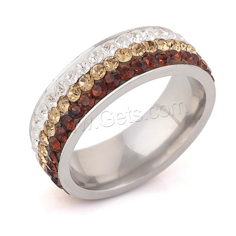 Cubic Zirconia anillo de dedo de acero inoxidable, con Partículas de acero, Donut, diverso tamaño para la opción & micro arcilla de zirconia cúbica & para mujer, más colores para la opción, 7mm, tamaño:6-9, Vendido por UD