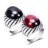 Stainless Steel Finger Ring, with Black Agate & Red Agate & for man 1.2mm, 9-20mm, US Ring 
