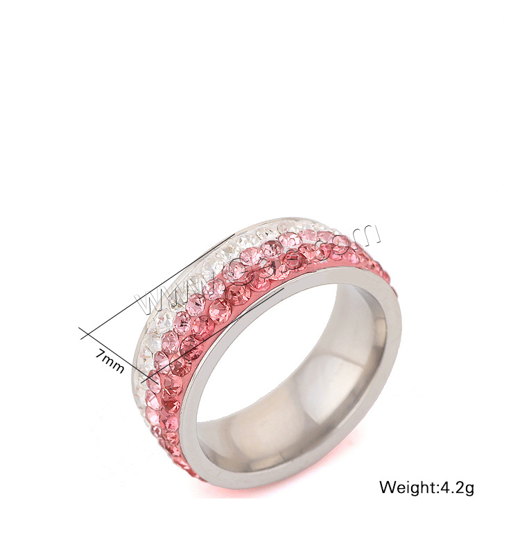 Cubic Zirconia anillo de dedo de acero inoxidable, con Partículas de acero, Donut, diverso tamaño para la opción & micro arcilla de zirconia cúbica & para mujer, más colores para la opción, 7mm, tamaño:6-9, Vendido por UD