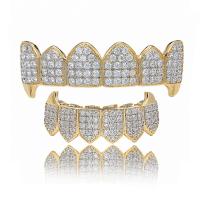 Brass Hip Hop Teeth Grillz, plated, micro pave cubic zirconia & for man nickel, lead & cadmium free  