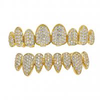 Brass Hip Hop Teeth Grillz, plated & micro pave cubic zirconia & for man nickel, lead & cadmium free  
