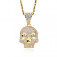 Brass Sweater Necklace, with Stainless Steel, Skull, plated, micro pave cubic zirconia & for man nickel, lead & cadmium free Approx 23.6 