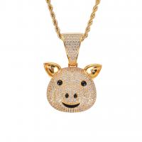 Brass Sweater Chain Necklace, with Stainless Steel, Pig, gold color plated, Unisex & micro pave cubic zirconia, nickel, lead & cadmium free Approx 23.6 Inch 