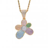 Brass Sweater Chain Necklace, with Stainless Steel, Flower, gold color plated, micro pave cubic zirconia & for woman, multi-colored, nickel, lead & cadmium free Approx 23.6 Inch 