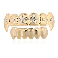 Brass Hip Hop Teeth Grillz, with Wax, plated & micro pave rhinestone & for man nickel, lead & cadmium free  
