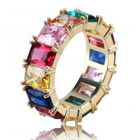 Cubic Zircon Brass Finger Ring, plated & for woman & with cubic zirconia, multi-colored, nickel, lead & cadmium free 