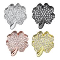 Brass Slide Charm, Four Leaf Clover, plated, micro pave cubic zirconia nickel, lead & cadmium free Approx 