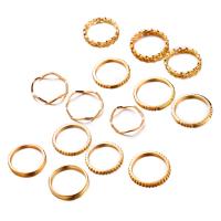 Zinc Set anillo de aleación, aleación de zinc, anillo de dedo, chapado en color dorado, unisexo, 50mm,55mm,60mm,65mm,70mm,85mm, 14Strandsfilamento/Set, Vendido por Set