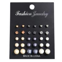 Zinc Alloy Stud Earring Set, plated, 15 pieces & for woman, 3.8mm,4.1mm,4.4mm,4.8mm,5.8mm,7.6mm 