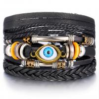 Cuir Set de bracelet, trois pièces & motif de mauvais œil & pour homme, noir, 450mm é, Vendu par fixé