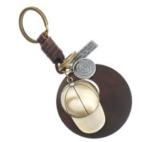 Zinc Alloy Key Clasp, with Faux Leather, antique brass color plated, Unisex, antique copper color Approx 4 Inch 