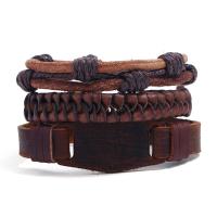 Faux Leather Bracelet, with Linen & PU Leather, vintage & for man & multi-strand, brown Approx 6 Inch 
