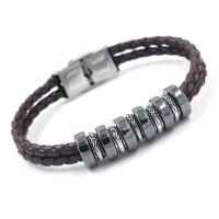 Zinc Alloy Bracelet, with PU Leather & Hematite, Unisex Approx 8 Inch 