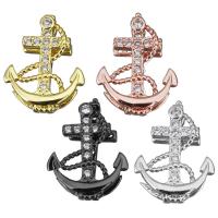 Brass Slide Charm, Anchor, plated, micro pave cubic zirconia nickel, lead & cadmium free 