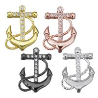Brass Slide Charm, Anchor, plated, micro pave cubic zirconia nickel, lead & cadmium free Approx 