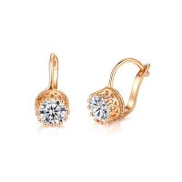 Brass Lever Back Earring, plated, for woman & with cubic zirconia nickel, lead & cadmium free, 7*11mm 