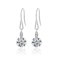 Cubic Zircon Brass Earring, silver color plated, for woman & with cubic zirconia nickel, lead & cadmium free, 9*35mm 