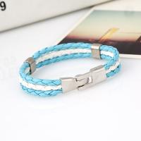 PU Leather Cord Bracelets, with Zinc Alloy, silver color plated, braided bracelet & Unisex, 10mm Approx 8.6 Inch 