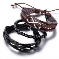 PU Leather Bracelet Set, with Wood, plated, three pieces & Unisex, black and brown, 40mm 