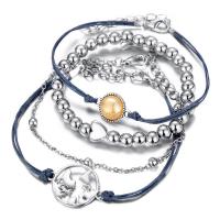 Zinc Alloy Bracelet Set, plated, 4 pieces & Adjustable & for woman, silver color  210mm 