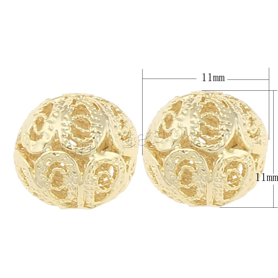 Brass Jewelry Beads, Round, plated, hollow, more colors for choice, 11mm, Hole:Approx 1mm, Sold By PC