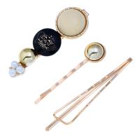 Hair Slide, Zinc Alloy, with ABS Plastic Pearl & Resin, gold color plated, for woman 