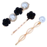 Hair Slide, Zinc Alloy, with ABS Plastic Pearl & Acrylic, gold color plated, for woman 