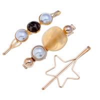 Hair Slide, Zinc Alloy, with Resin Pearl & Resin, gold color plated, for woman 
