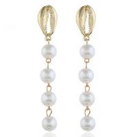 Boucle d'oreille en alliage de zinc en plastique perle, avec Plastique ABS perle, Placage de couleur d'or, pour femme Vendu par paire