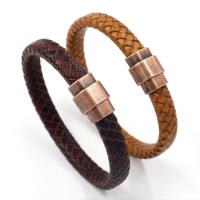 Leather Bracelet, with Zinc Alloy, zinc alloy magnetic clasp, antique copper color plated, Unisex Approx 8 Inch 