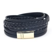 PU Leather Bracelet, with Zinc Alloy, zinc alloy interlocking clasp, plated, Unisex & multi-strand Approx 15 Inch 