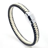 PU Leather Bracelet, with Zinc Alloy, zinc alloy magnetic clasp, silver color plated, Unisex Approx 8 Inch 