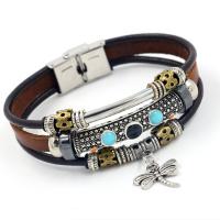 Faux Leather Bracelet, with Zinc Alloy, stainless steel interlocking clasp, plated, vintage & Unisex & enamel Approx 8 Inch 